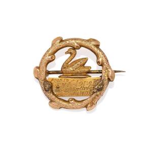 An Australian gold swan brooch, circa 1900 by Johnson & Simonsen, Melbourne and Charles E Band, Kalgoorlie, WA