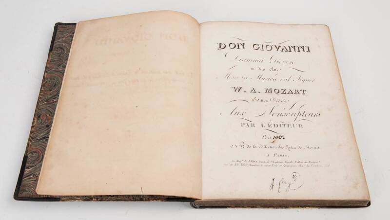 GIOACHINO ROSSINI (1792-1868, famous Italian composer): "Mozart - Don Giovanni - Partition 1" album of musical notation of the opera, with composers inscription and signature dated 1863. Note additional hand written text, "This book was presented by Rossi