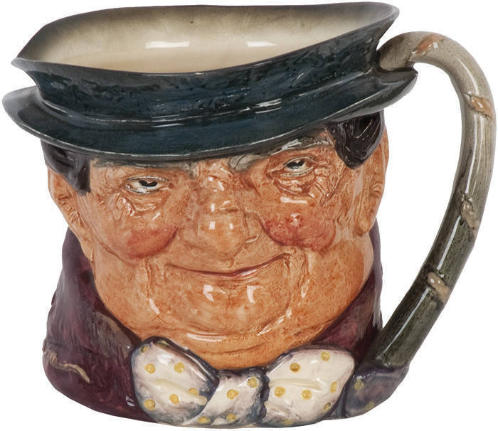 Royal Doulton character jug "Tony Weller". Designed by Leslie Harridine and Harry Fenton, issued 1936-1942. Large size, Height 18cm, width 20cm. VG condition.