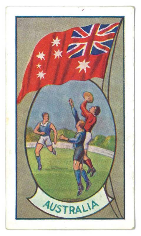 1936 Allens "Sports and Flags of Nations", complete set [36] + 87 spares. This set has one card showing Australian football. Mainly Fair/VG.