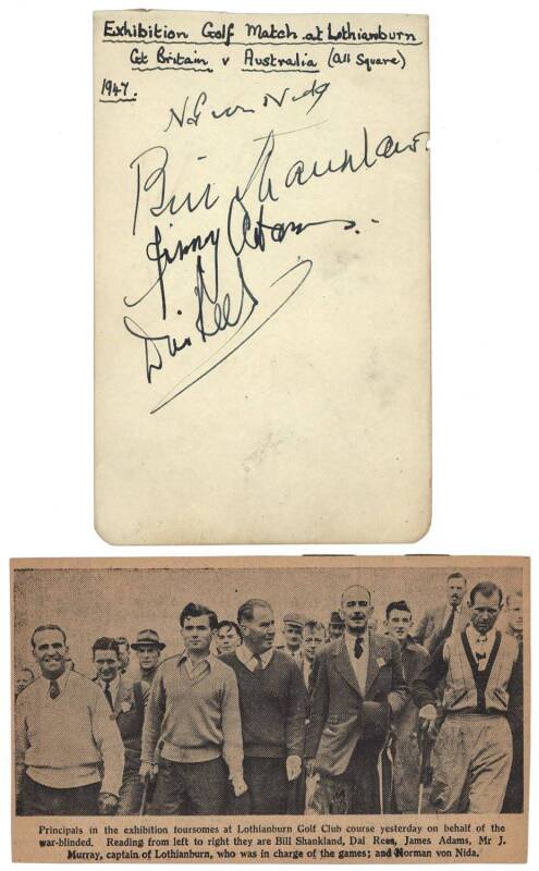 GOLF, OLYMPICS & FIGURE SKATING: 1947 autograph page signed by 4 golfers - Norman Von Nida, Bill Shankland, Jimmy Adams & Dai Rees; colour slides (18) of 1960 Rome Olympics; plus books "Celebrating 100 Years of Figure Skating in Australia 1904-2004" & "No