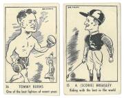 1950 Victorian Nut Supplies "Caricatures of Australian Sportsmen by Bob Mirams" [14/36], including Don Bradman, Dick Reynolds & Joe Louis. Poor/VG. Rarity 9.