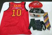 BALANCE OF COLLECTION, noted signed displays for Doug Walters, Michael Clarke, Robert Allenby & Wayne Richardson (Collingwood); Atlanta 96 jacket; Andrew Gaze singlet; Fitzroy Lions jackets (2); football signed Denis Pagan & Jack Reiwoldt; cricket ties (2 - 3