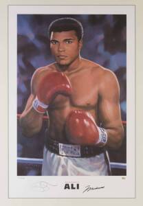 MUHAMMAD ALI: Print "Muhammad Ali" by Mark Sofilas, signed by Muhammad Ali and the artist and numbered 170/250, window mounted, framed & glazed, overall 89x119cm. With CoA & 'Online Authentics' No.OA-7303765.