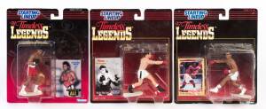 BOXING COLLECTABLES, noted "Timeless Legends" figurines with cards (4) - Ali, Joe Louis, Sugar Ray Leonard & Rocky Marciano; Muhammad Ali figurines (2); box of candy featuring Julio Cesar Chavez; belt buckles (3); key rings (8).