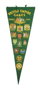 1938 COMMONWEALTH GAMES IN SYDNEY: Large Pennant (151cm long) "British Empire Games, Sydney 1938" with 14 Coats-of-Arms including Australia, Canada, England, Scotland, South africa, Wales & NZ.