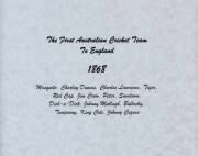 "The First Australian Cricket Team to Tour England 1868", limited edition print on canvas by Dave Thomas, showing the famous Aboriginal team, published by the Bradman Museum, framed, overall 87x67cm. With framed plaque of players names. (2 items). - 2