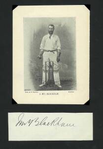 JOHN McCARTHY BLACKHAM, superb signature on piece. Together with full-page picture. [Jack Blackham, the "Prince of Wicketkeepers", played 35 Tests 1876-95. Australian Test Player No.2].