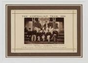 1882 AUSTRALIAN TEAM TO ENGLAND: Original photograph of the team (9x6cm), with the title, "The Australian Team, 1882", and players' names printed on page, window mounted, framed & glazed, overall 32x27cm. Scarce.&nbsp;