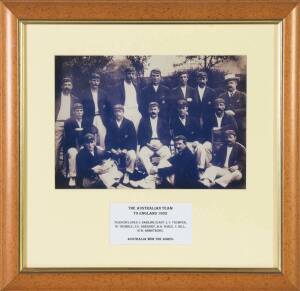 1902 AUSTRALIAN TEAM, reprinted team photograph, window mounted with players names, framed & glazed, overall 45x43cm.