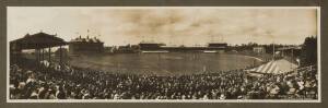 MELBOURNE CRICKET GROUND: Panoramic photograph titled "Second Test Match, England v Australia, Melbourne Cricket Ground 1911-12", framed & glazed, overall 74x36cm.