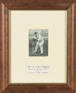 BERT OLDFIELD, display comprising signature on action picture, window mounted, framed & glazed, overall 30x37cm. [Bert Oldfield played 54 Tests 1920-37. Australian Test Player No.109].