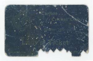 Carlton Cricket Club, Lady's Season Ticket, Season 1922-23, with hole punched for each game attended. Fair condition.