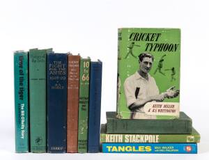 1920s-70s CRICKET LIBRARY, noted "Gilligan's Men" by Monty Noble [London, 1925]; "The Fight for the Ashes 1928-29" by Monty Noble [London, 1929]; "Richie Benaud's Way of Cricket" (signed); "Fifteen Paces" by Alan Davidson (signed). Fair/G. (99 items). 