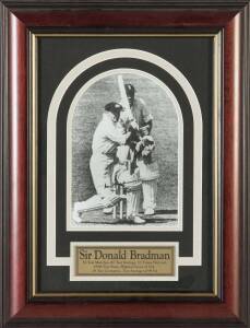 DON BRADMAN, signed photograph, window mounted, framed & glazed, overall 33x43cm.