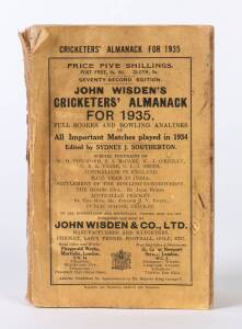 "Wisden Cricketers' Almanack for 1935", original paper wrappers. Fair/Good condition (spine damaged).