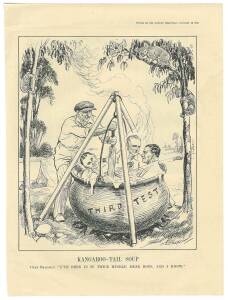 1937 Punch cartoon "Kangaroo-Tail Soup" with Chef Bradman (would frame nicely); booklets "The Australians in England 1938"; "England v Australia 1877-1939"; "Bradman 1927-1941"; "Cricket 1948 - The Australian Tour" pus two 1948 score cards & scrapbook of 