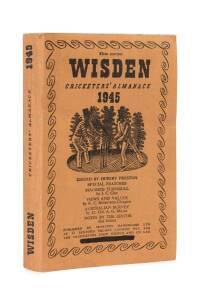 "Wisden Cricketers' Almanack for 1945", buff linen covers. Fair/Good condition. Scarce wartime issue.