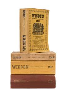 "Wisden's Cricketers' Almanack" for 1946-49; the 1948 edition hardback, others with limp buff or yellow covers. Fair/Good condition. (4 items).