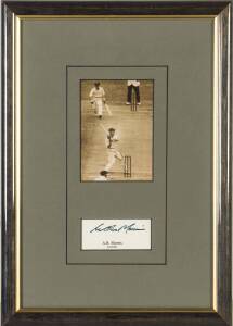 ARTHUR MORRIS, display comprising signature on card, window mounted with action photograph, framed & glazed, overall 25x35cm. [Arthur Morris played 46 Tests 1946-55, including 2 as Australian captain - one of the Invincibles].