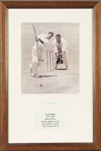 NEIL HARVEY, display comprising signature on piece, window mounted with action photograph, framed & glazed, overall 34x51cm. [Neil Harvey played 79 Tests 1947-63, including 1 as Australian captain, one of the Invincibles].