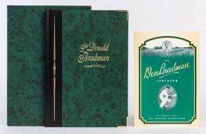 Menus (2) for the first Don Bradman Memorial Luncheon at the MCC Members Dining Room on 27 August 2001; together with the special "Sir Donald Bradman" album produced by Australia Post.