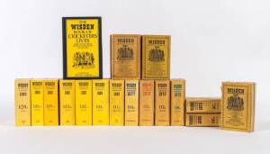 "Wisden Cricketers' Almanack" for 1955, '58, '62, '68, '69 (damaged), '70, '73, 1975-1986 (12), '89, '90, '92 & '95. The 1958 issue hardback, others with limp yellow covers. Poor/Good condition. (23 items).