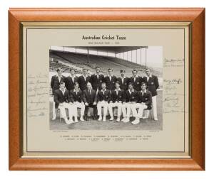 1970 AUSTRALIAN TEAM, official team photograph, with title "Australian Cricket Team, New Zealand Tour - 1970" and players names printed on mount, signed to mount by entire team, 15 signatures - Sam Trimble (captain), Alan Thomson, John Maclean, Kerry O'Ke