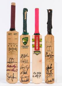 MINIATURE BATS, collection including signed mini-bats (20) with a large array of signatures including Richie Benaud, Doug Walters, Glenn McGrath, David Boon & Neil Harvey. Poor/G condition. (Total 23). 