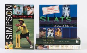 1990s CRICKET LIBRARY, noted "Richie Benaud - Anything but An Autobiography" (signed); "Mark Taylor - Time to Declare" (signed); "Bob Simpson - The Reasons Why" (signed); "Slats Opens Up" (signed by Michael Slater). Mainly G/VG. (98 items).