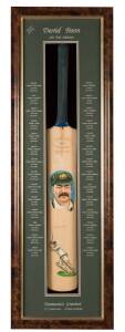 DAVID BOON, display David Boon - 100 Test Matches", comprising full size Cricket Bat with two hand-painted portraits of David Boon; signed & endorsed by Boonie, mounted in attractive display case, overall 35x110cm.