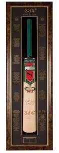 MARK TAYLOR, signature on "Puma - 334" cricket bat, mounted in display case, overall 35x109cm. With CoA.