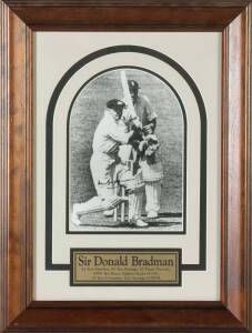 DON BRADMAN, signed photograph, window mounted, framed & glazed, overall 32x43cm.