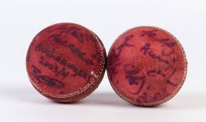 DAVID HOOKES, pair of cricket balls signed by David Hookes & 2003-4 Victorian Bushrangers team; plus memorial booklet for David Hookes funeral.