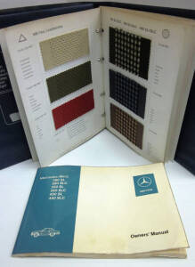 MERCEDES BENZ. Group of books, booklets and dealership brochures and related material. Includes Service Manual "TYPE 230 s", and "TYPE 250 SL - 280 SL", bound together in original blue boards. Colour and fabric swatch folder and assorted workshop manuals.