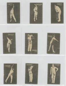 1930 Australian (Giant Brand) Licorice "Australian Cricketers", almost complete set [26/27], noted Don Bradman, Archie Jackson & Jack Ryder. Mainly G/VG. (Back inscribed "24 Photos in a Complete Set", though 27 known).