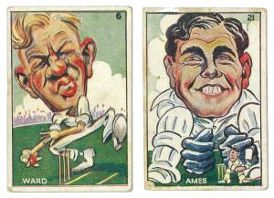 1938 Sweetacres "Cricket Caricatures", part set [11/24 + 3 spares]. Poor/G. Scarce.