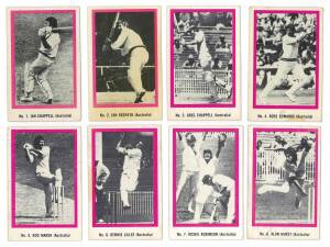 1974 Sunicrust (Australia) "Cricketers", part set [33/40 + 40 spares]. Some staining and discolouration (as usual for this set).