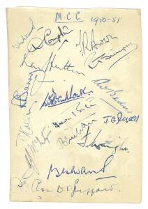 1950-51 England team to Australia, autograph page with 17 signatures including Freddie Brown, Denis Compton & Len Hutton.