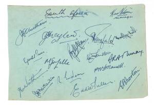 1952-53 South Africa team to Australia, autograph page with 16 signatures including Jack Cheetham, Jackie McGlew & Hugh Tayfield.