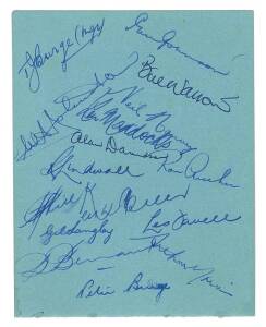 1954-55 Australian team on first tour to West Indies, autograph page with 15 signatures including Ian Johnson, Keith Miller & Ray Lindwall.