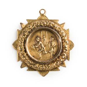 1914 CARLTON PREMIERSHIP MEDAL, 15ct gold medal with football scene on front, engraved on reverse, "CARLTON F.C., VFL, Premiers 1914, Prestd By A.McCracken Esq, To, J.Lowe"", very attractive and rare. [Jack Lowe played 25 games for Collingwood 1912-13, an