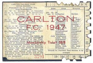 CARLTON: Member's Season Ticket for 1947 (Premiership Year), with fixture list & hole punched for each game attended. Plus pennant "Grand Final 1947", minor faults though extremely scarce. (2 items).