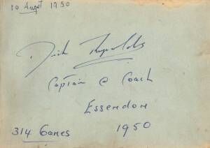 ESSENDON: 1950 Autograph Book with c18 Essendon signatures including Dick Reynolds, Unc Woods (President), John Coleman, Bill Hutchison & Doug Bigelow.