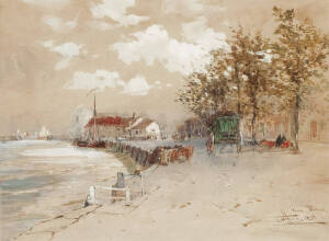 THOMAS BUSH HARDY R.B.A (Sheffield 1842-1897 London). European seaside view, water colour by one of Englands most noted 19th century Maritime water colourists. Titled, signed and dated 1892 lower right. 32 x 24cm.