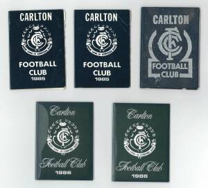 CARLTON: Member's Season Tickets for 1968 (Premiership Year), 1985 (2) & 1986 (2), each with fixture list & hole punched for each game attended. Fair/Good condition. (5 items).