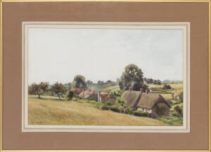 CYRIL WARD (1863-1935, British watercolour painter): Village scene with cottages, watercolour, signed "Cyril Ward" lower left, 37x59cm.