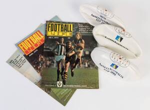 FOOTBALL GROUP, noted magazines with "Football Life" (20); "In Black & White" (c100); "Inside Football", "Football Record"s (45); Ansett footballs for 1999, 2000 & 2001; Collingwood Member's Season Tickets (4) for 1978, 1984, 1986 & 1987.