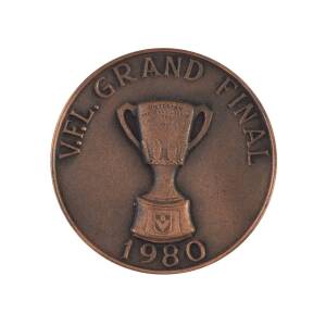 1980 RICHMOND PREMIERS MEDAL, bronze medal, 38mm diameter, with "V.F.L.Grand Final/ (Premiership Cup)/ 1980" on front, and "Richmond F.C./ (Tiger)/ Premiers" on reverse.