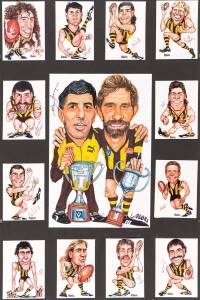 HAWTHORN: 1988 Premiership display comprising group of 13 caricature pictures by Rogers, overall 50x75cm. Would look terrific framed.